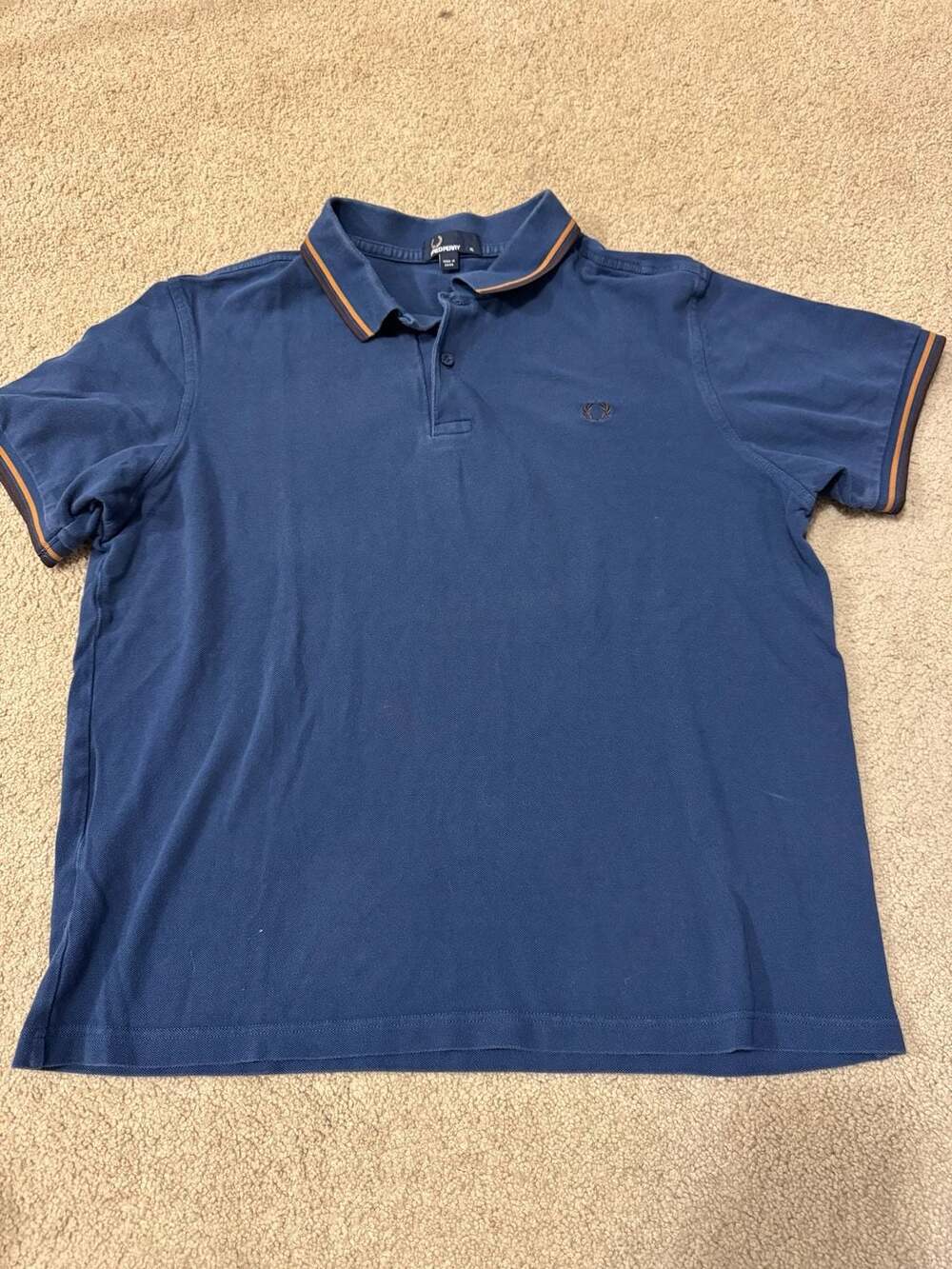 Fred Perry M1200 Classic Cotton Pique Polo Shirt in Navy with Striped Collar